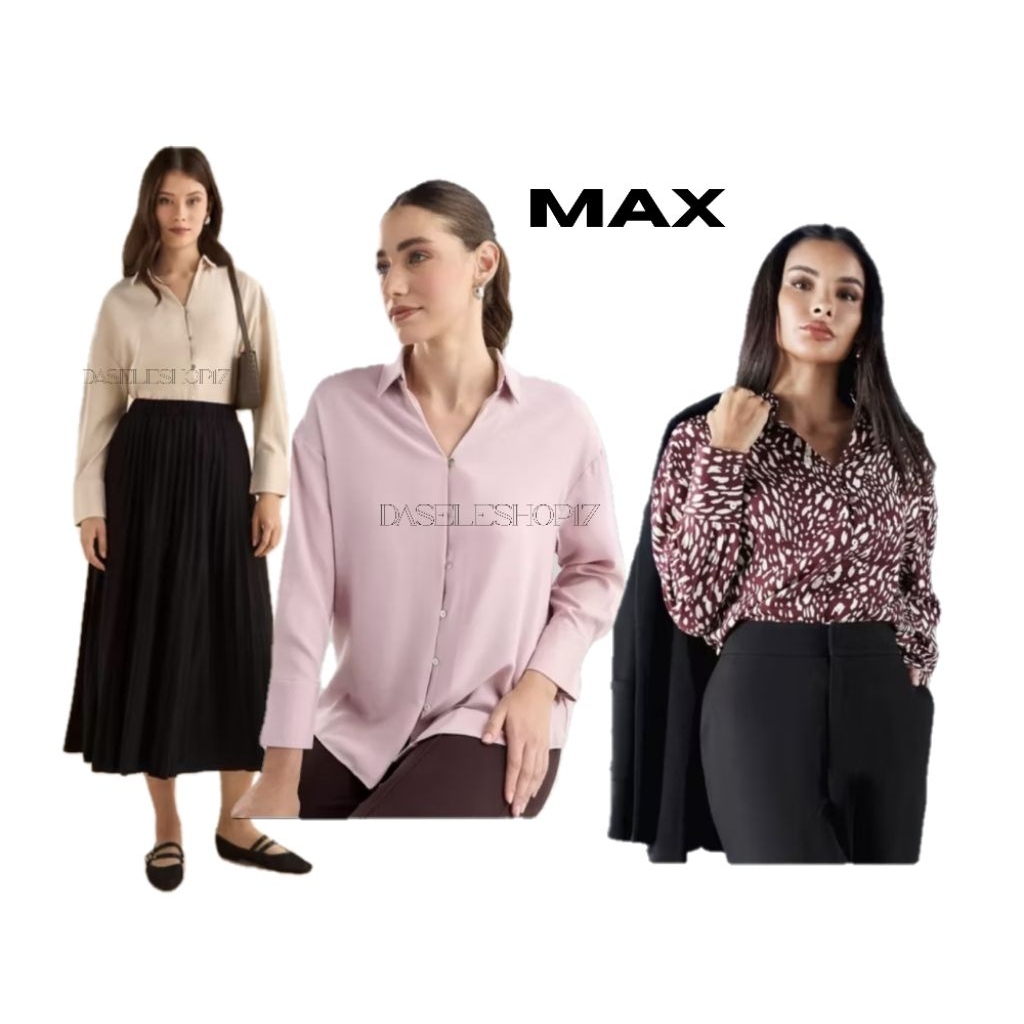 Kemeja  v neck lengan Panjang Max printed