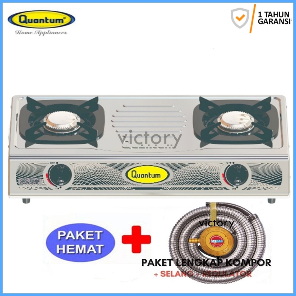 Kompor 2 Tungku Quantum QGC211MSS Body Stainless Steel Burner Stainless