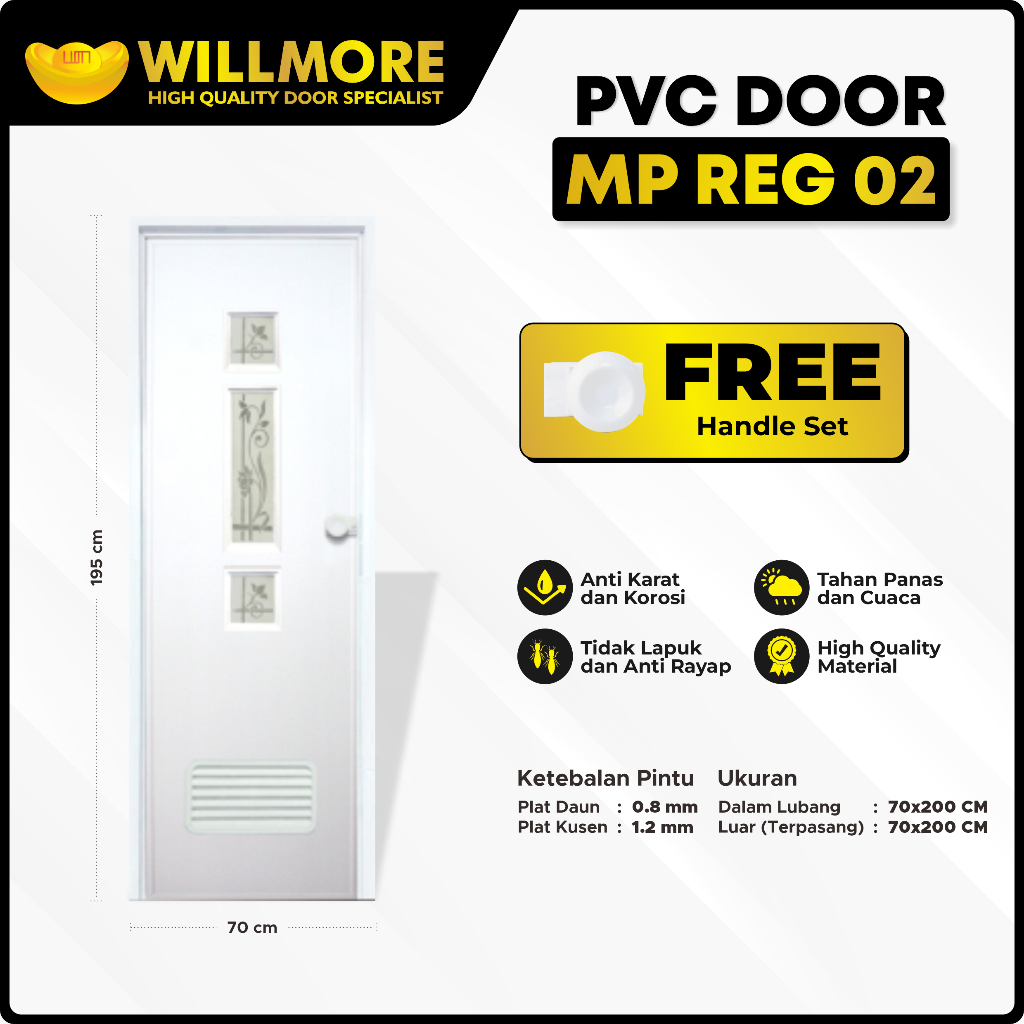 PINTU PVC PREMIUM - WILLMORE MP REG 02 UKURAN 70X195 CM