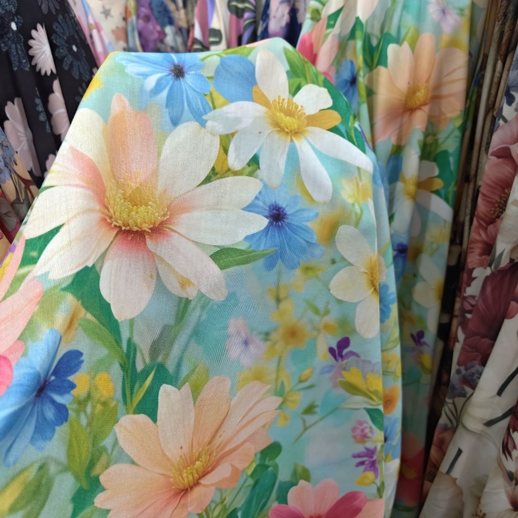 KAIN RAYON VISCOSE PREMIUM MOTIF BUNGA BESAR - KAIN RAYON MOTIF KEMBANG BESAR HARGA PERSETENGAH METE