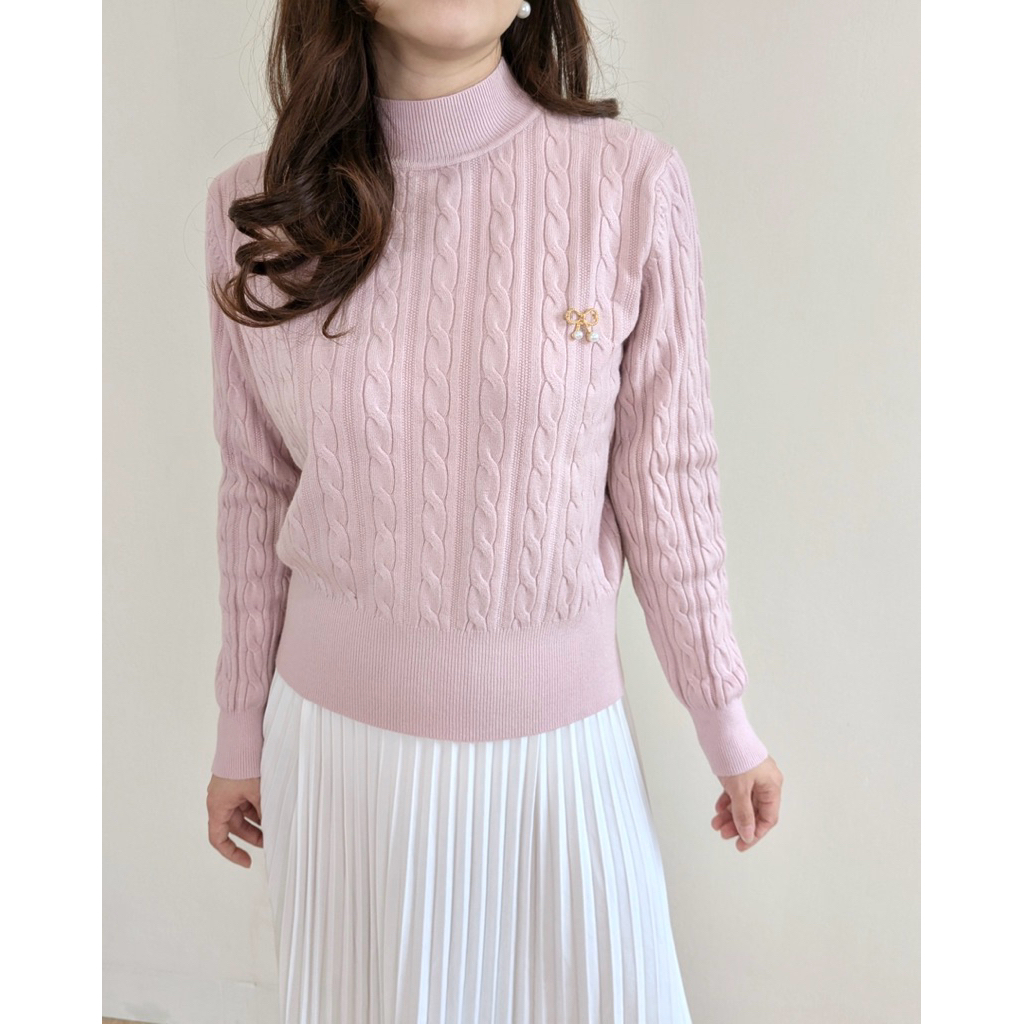 WITHYUGEN-DAHYE SWEATER KNIT CABLE DUSTY PINK LIGHT GREY IVORY BEIGE TAUPE