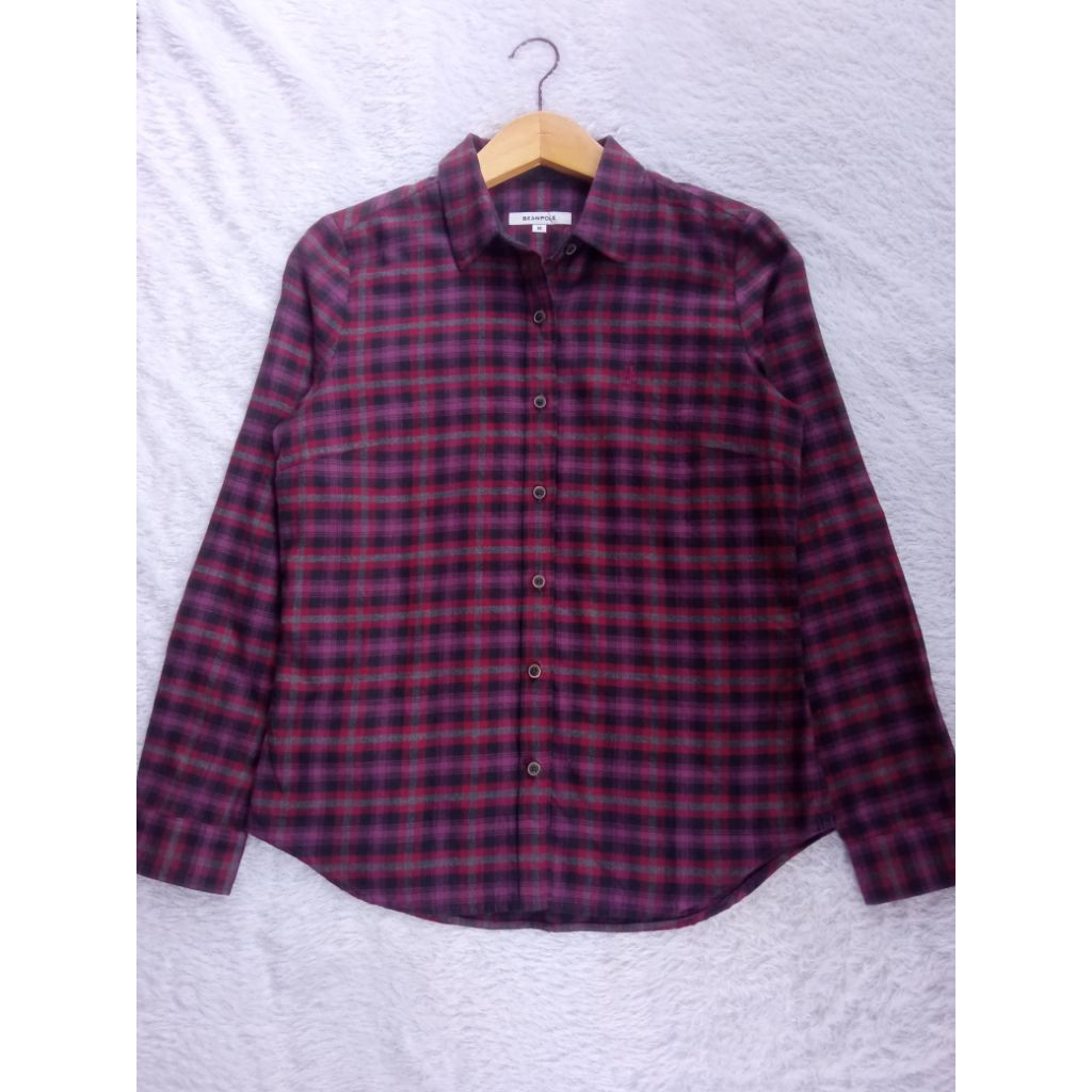 Kemeja Bean Pole Kotak Merah Maroon Ungu Hitam Abu Grey
