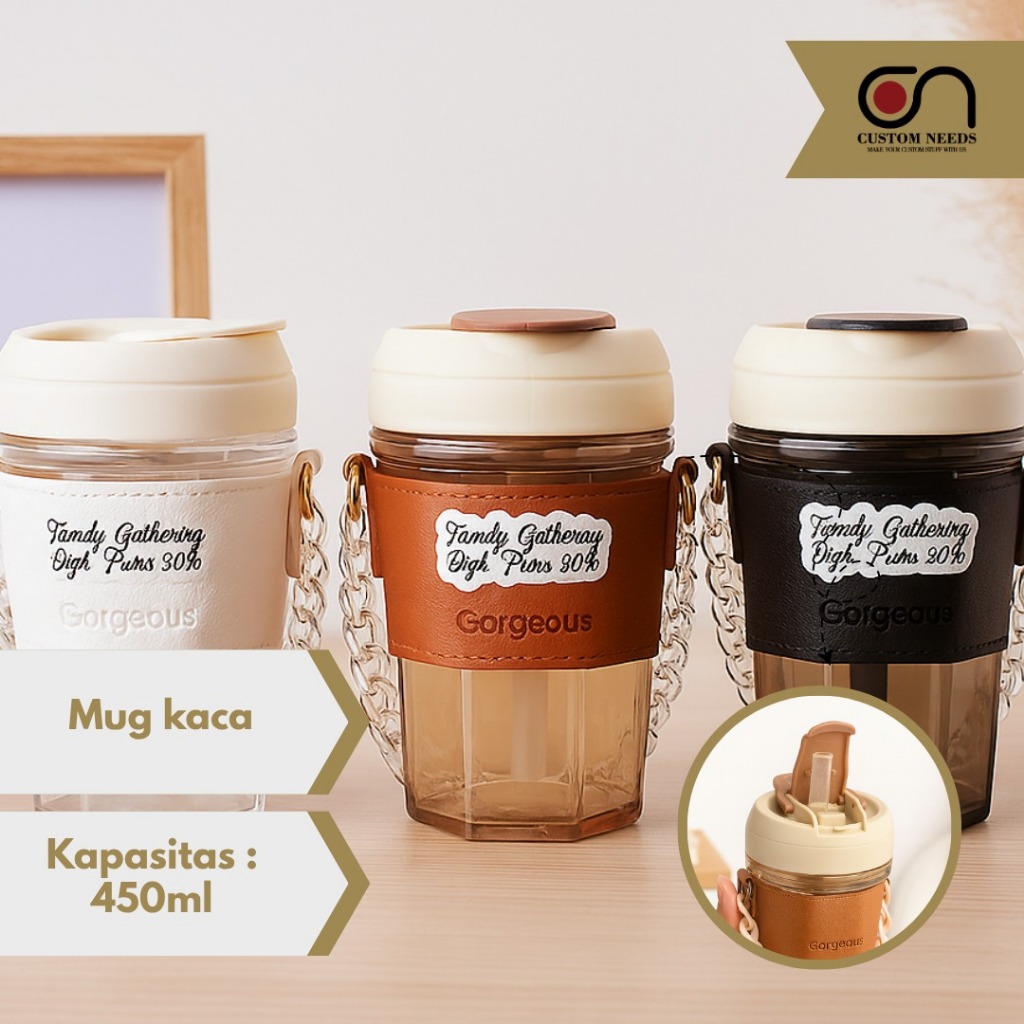 GELAS KOPI MUG CUSTOM UV DTF BOTOL CUSTOM NAMA BOTOL KACA CUSTOM BM351