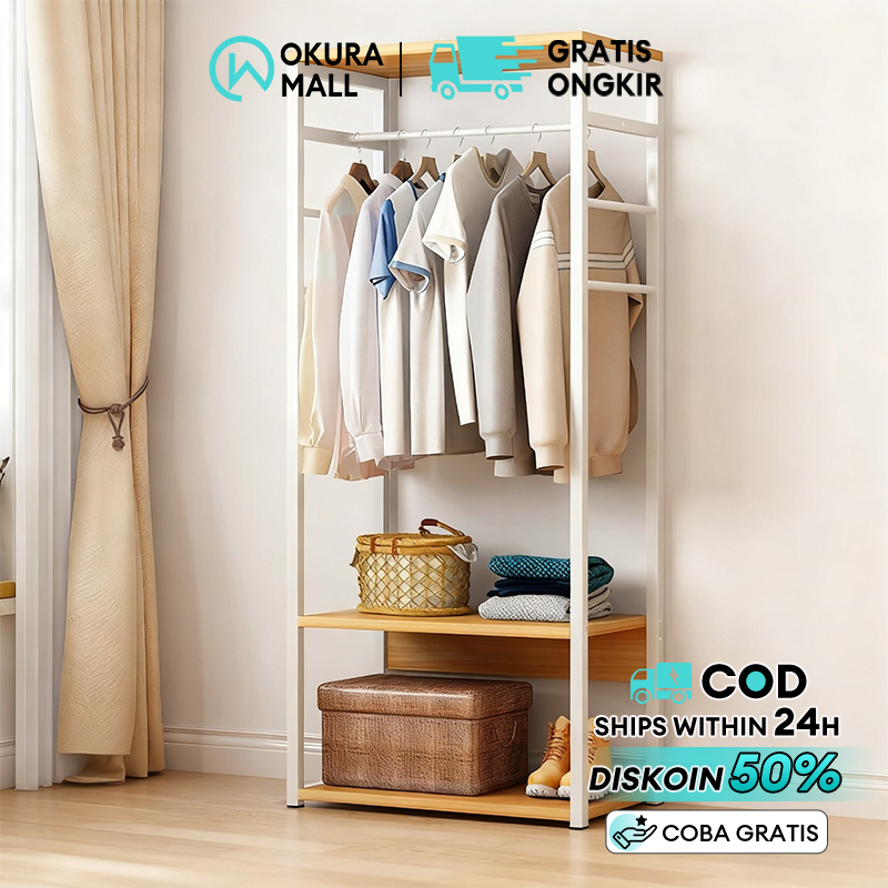 Stand Hanger Kotak Rak Gantungan Baju Serbaguna Stand Hanger Kayu Rak Gantungan Baju Kayu Stand hang