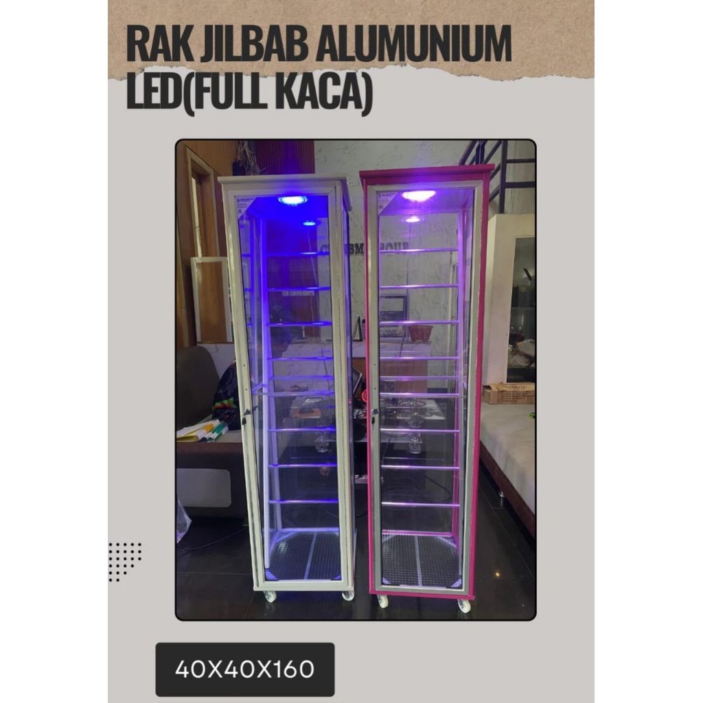 LEMARI KACA JILBAB HIJAB FULL KACA + LAMPU LED (HANYA SEMARANG DAN SEKITARNYA)