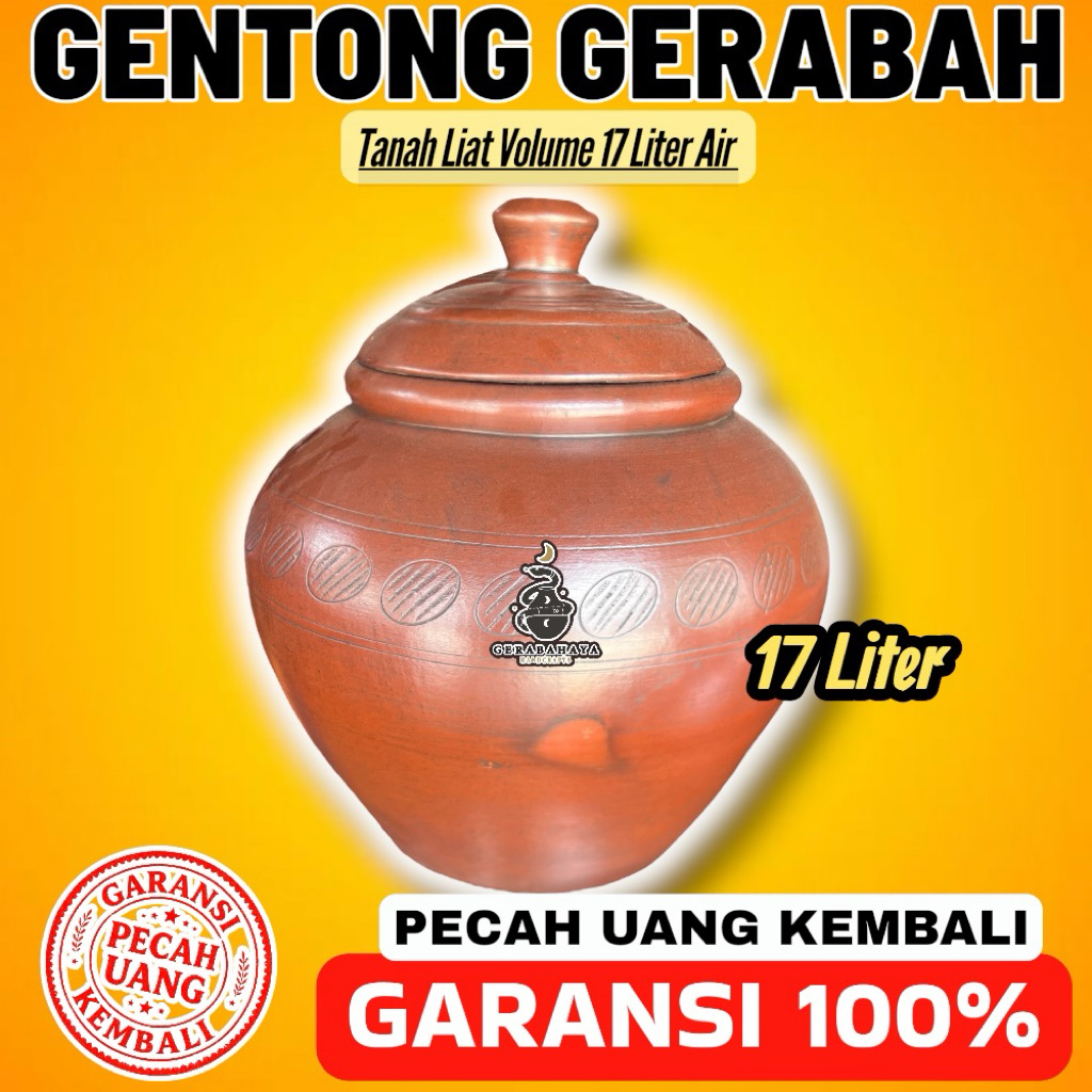 Gentong Air 17Liter Wadah Beras Gerabah Tanah Liat