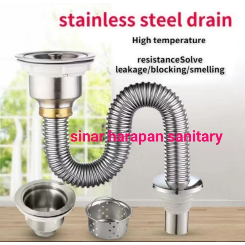 Afur sink stainless + pipa pembuangan / Afur kitchen sink satu set