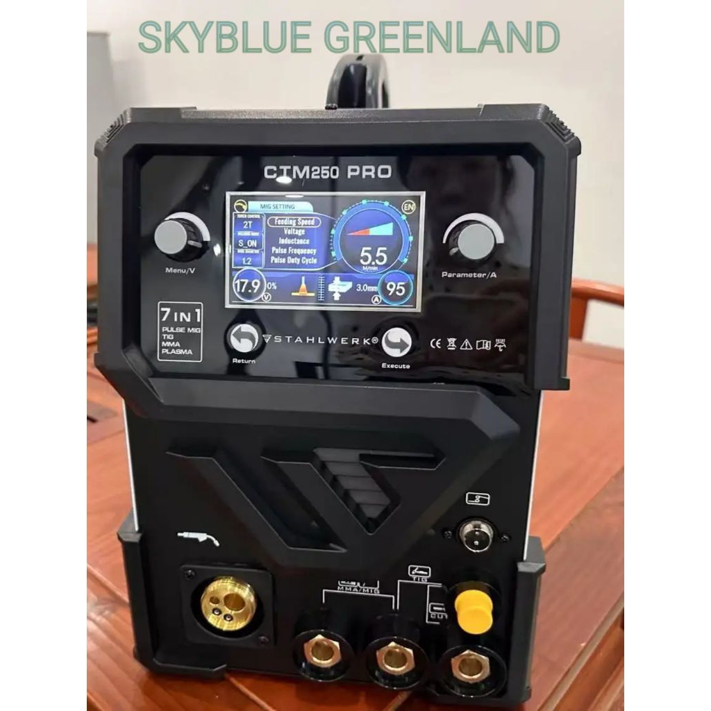 STAHLWERK Inverter mesin las CTM 250 PRO, 7 IN 1 Layar LED Digital mesin las MIG TIG MMA pemotong Pl