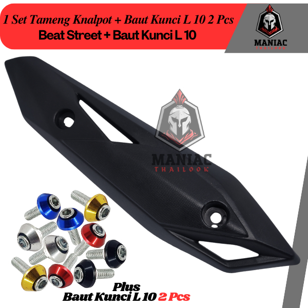 Cover Tutup Tameng Knalpot Model Motor Honda Beat Street Tahun 2017-2019 + Baut Kunci L 10 Cnc 2 Pcs