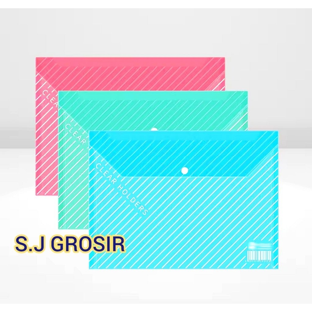 (1set:3pcs) folder file plastik kancing A4 folder kantor alat tulis