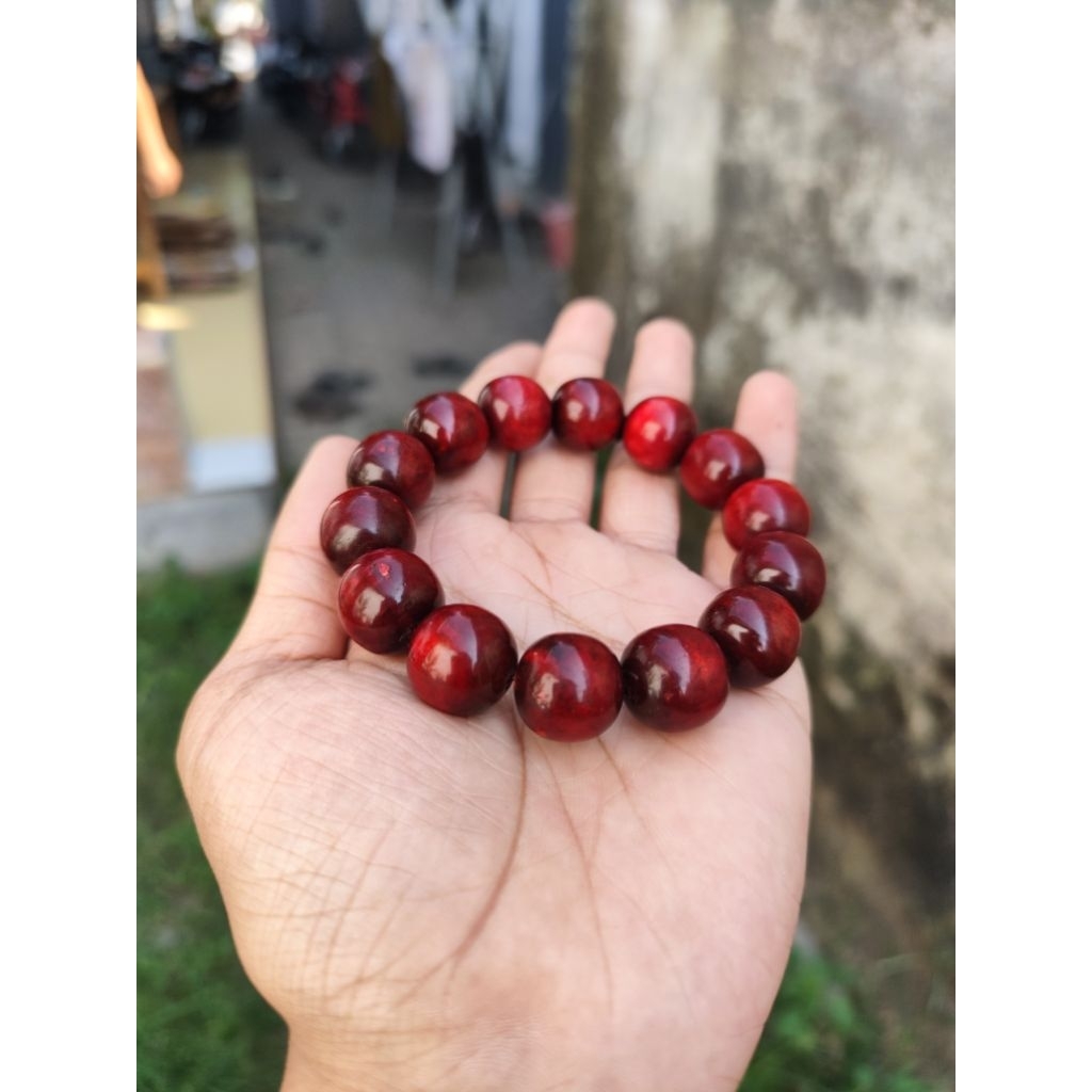 Gelang Pria Butiran Tali Arus Warna Merah Dim 16 mm Berkualitas