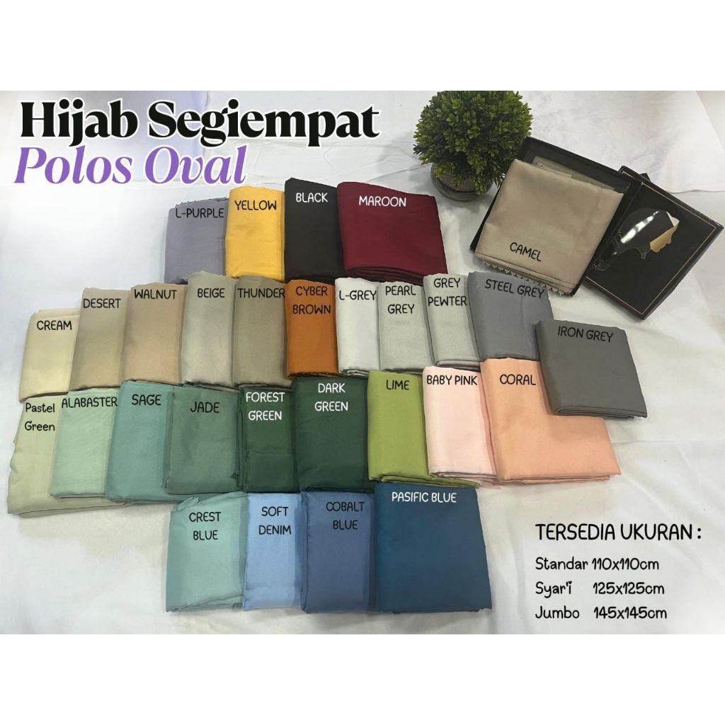 HIJAB SEGI EMPAT POLOS OVAL / HIJAB VIRAL SET BOX / ASFAH MAKASSAR