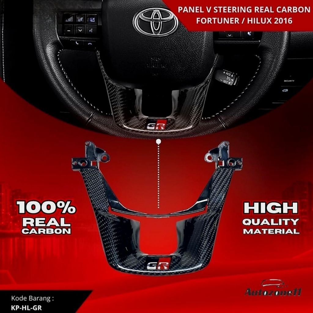 Panel V Steering Real Carbon GR Fortuner Hilux 2016-Aksesoris Interior Mobil Sporty- Real Carbon