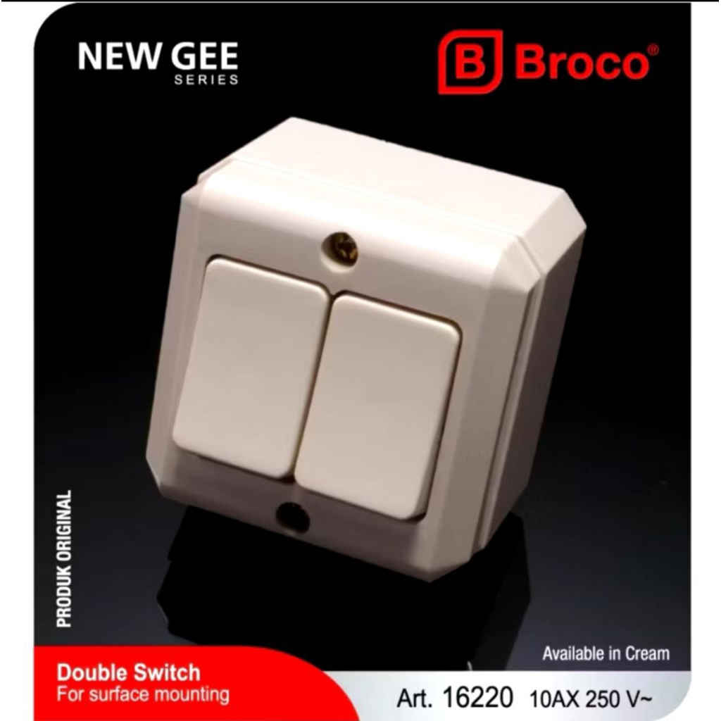 Saklar Outbow Broco Double switch 16220 / Saklar Ob Saklar Tempel Saklar Lampu Broco