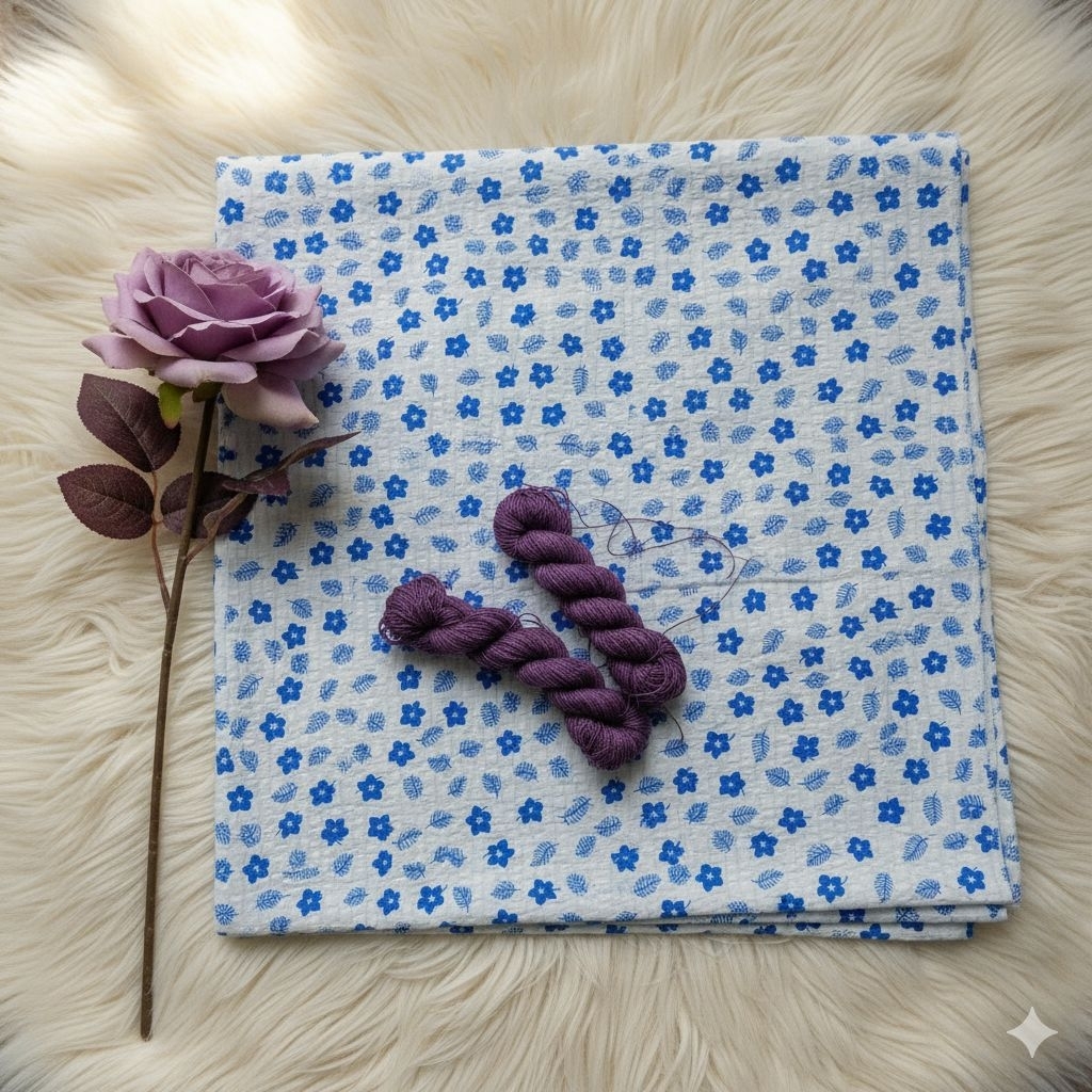 Bahan Kain Katun Crinkle Floral Biru Putih Meteran | Crinkle Cotton Motif Daun & Bunga Nyaman Lq