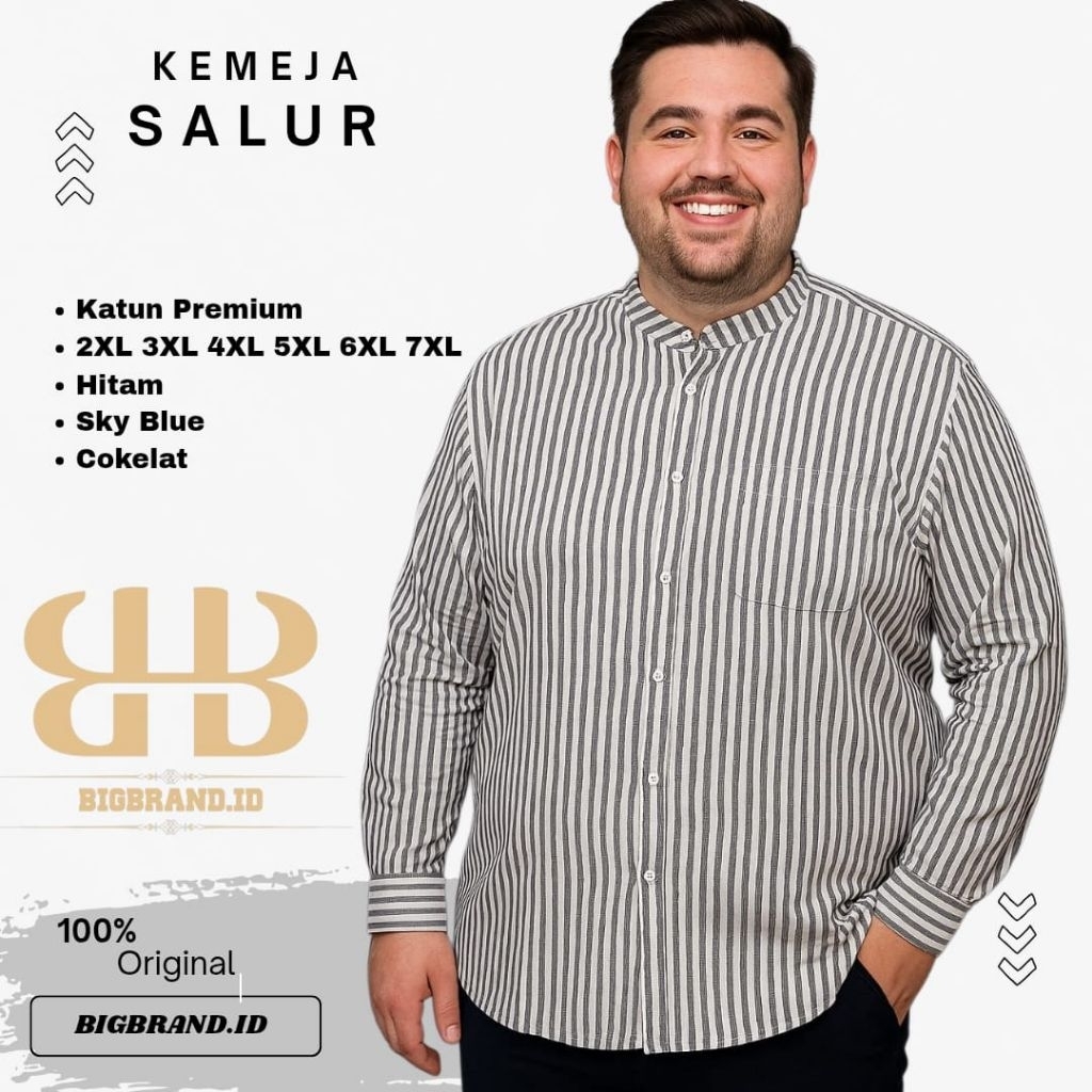 BIGBRAND Kemeja Salur Lengan Panjang Pria Jumbo | Kemeja Setripe Big Size Katun Premium Terbaru Big 