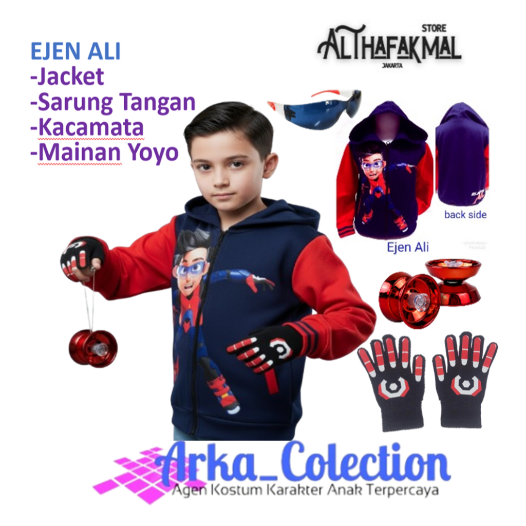 Lengkap Kostum Ejen Paket Lengkap Kostum Anak Jaket Tebal Mainan Yoyo Kacamata Sarung Tangan Ejen Al