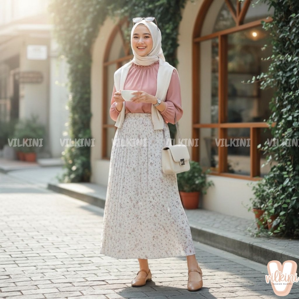 ROK PLISKET MOTIF / ROK PLISKET VIRAL / FLOWERY PLEATS SKIRT ROK PLISKET BUNGA KOREA