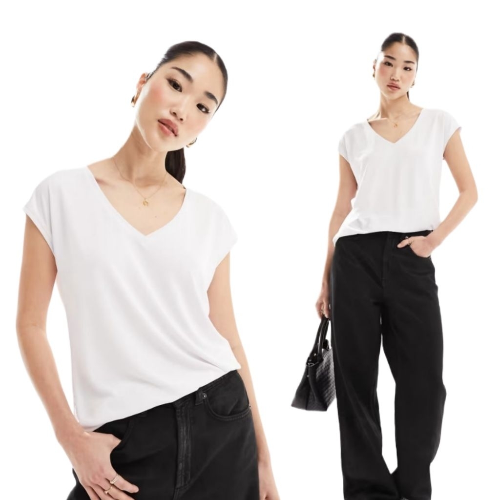 S*mply vera vera wang women short sleeve white v-neck blouse / Blouse wanita original branded / Atas