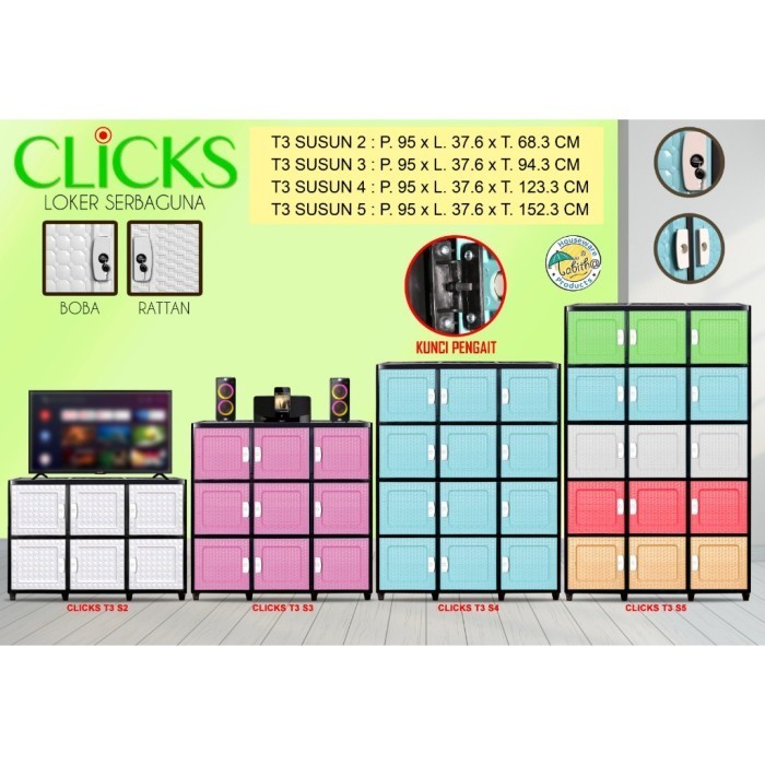 Lemari Tabitha Clicks 3 pintu susun / Lemari susun 3 pintu plastik