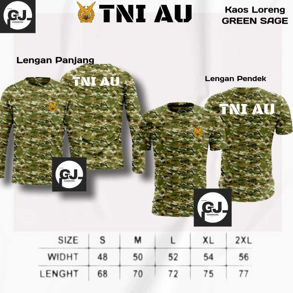KAOS LORENG SAGE GREEN TNI AU TERBARU / BAJU JERSEY DRYFIT TNI AU LENGAN PANJANG DAN PENDEK