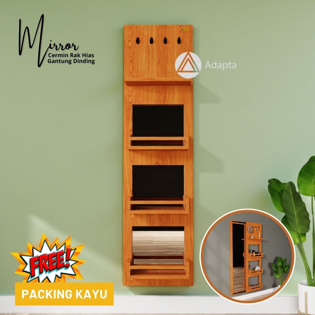Adapta-Rak Pajangan Tempel Dinding Minimalis + Standing Mirror Cermin Full Body