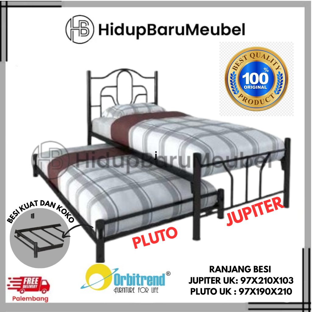 Ranjang Single Orbitrend / divan dipan tunggal Jupiter sorong pluto / tempat tidur metal besi anak
