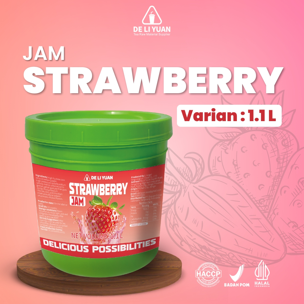 DELIYUAN Strawberry Jam 1.1L – Selai Premium Buah Stroberi untuk Minuman, Topping, dan Bakery