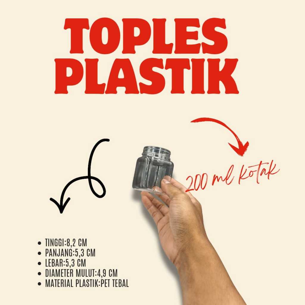 TOPLES PLASTIK 200 ML KOTAK TUTUP PLASTIK/TOPLES KUE KERING 200 ML KOTAK