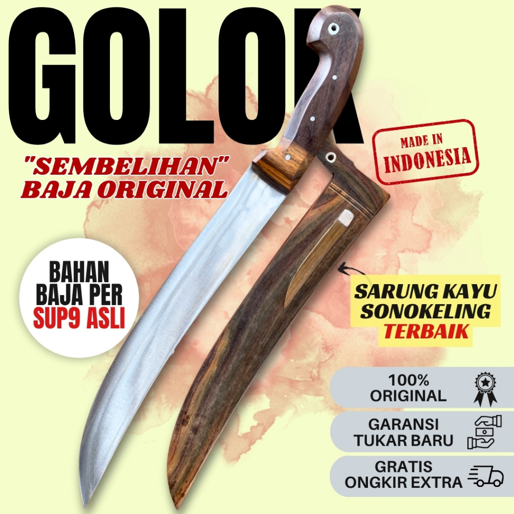 Berkah Baja | Golok Baja Sembelih Serbaguna Per Sup 9 Baja Tempa Kayu Sonoleking