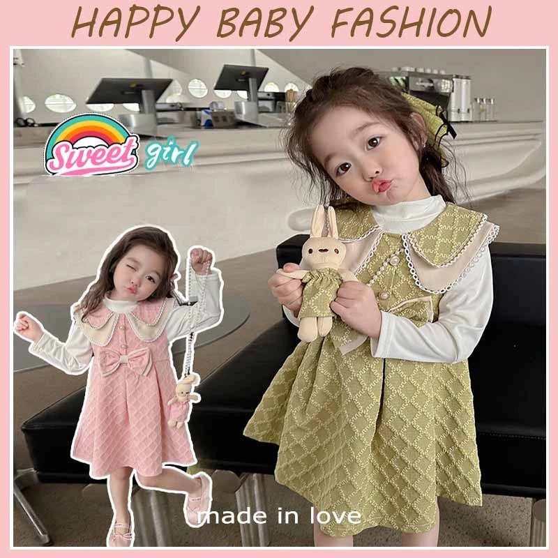 Dress Import Anak Perempuan Usia 1-4 Tahun | Dress Waffle Free Tas Model Bludru Rempel Variasi Lenga