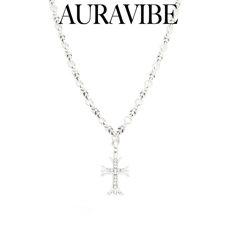 Kalung & Gelang Pria Titanium Steel - Ornamen Salib Bulat Chrome Hearts, Gaya Vintage yang Kekinian