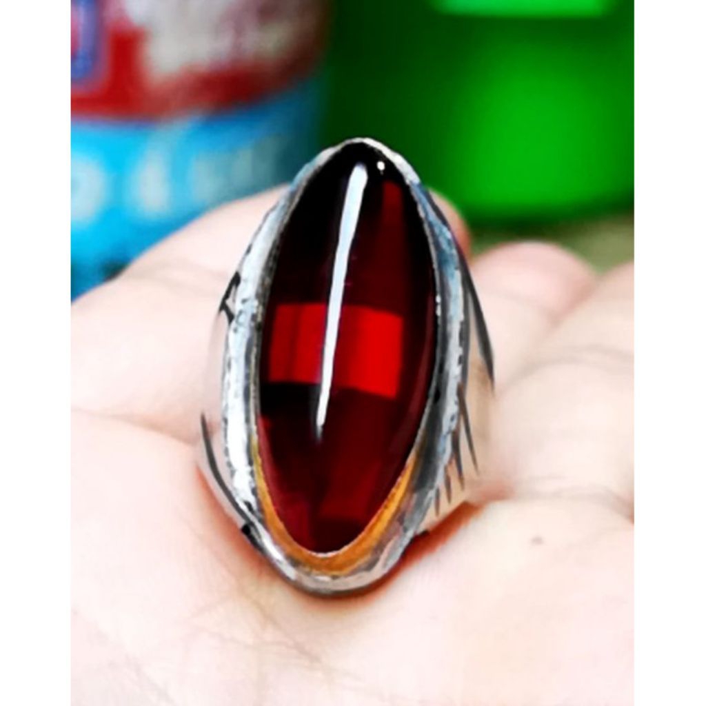 Batu Cincin Pria Merah Siam Poles Pandan Super Mewah Termurah HQ asli