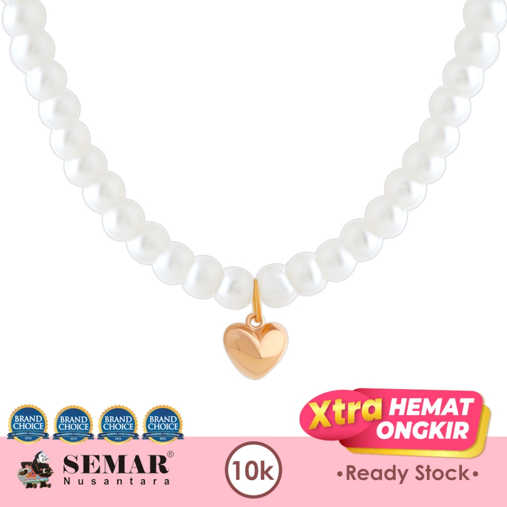 Kalung Emas Tali Candy Pearl Bellova Heart Gold 10K Semar Nusantara