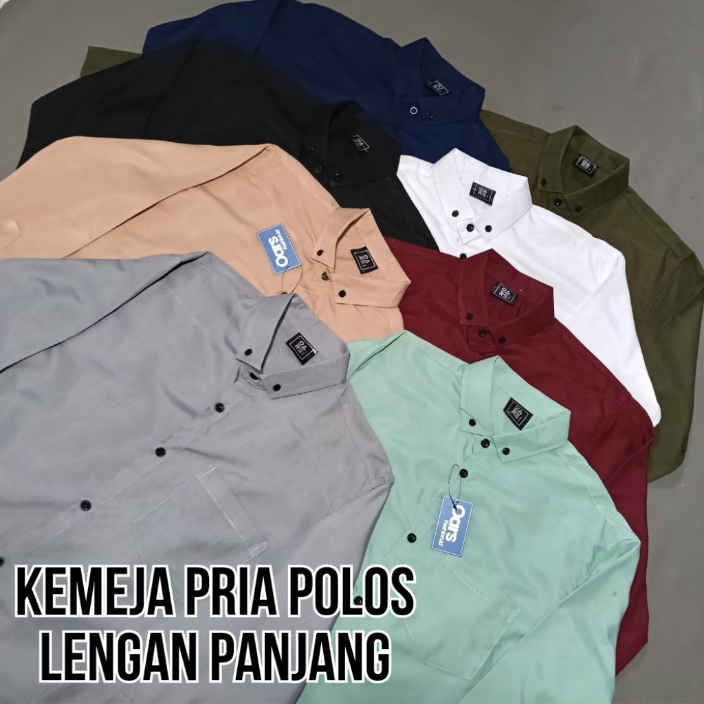 Kemeja Pria Lengan Panjang Kemeja Polos Casual Slimfit Jumbo Katun Kemeja Warna Hitam Maroon Hijau A