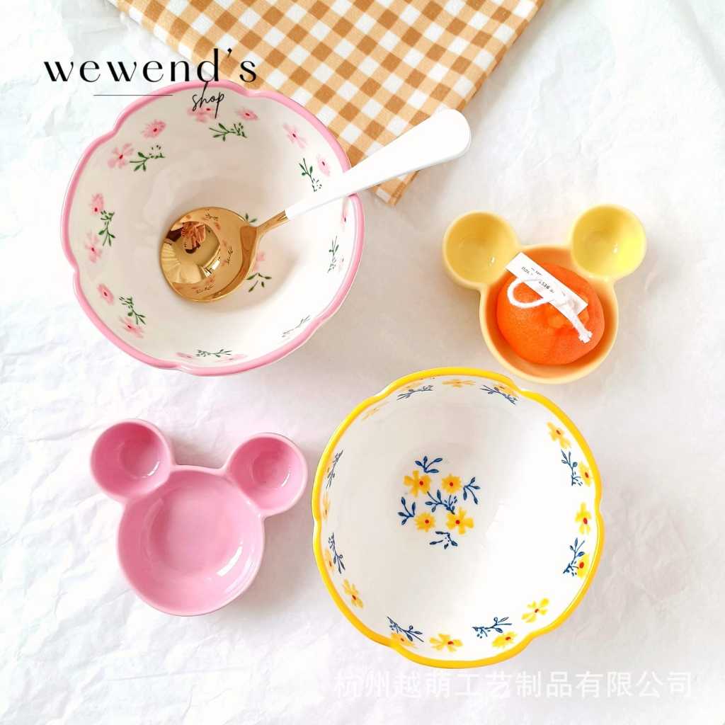 Mangkok Makan Saji keramik Korea Motif Bunga Luar Dalam