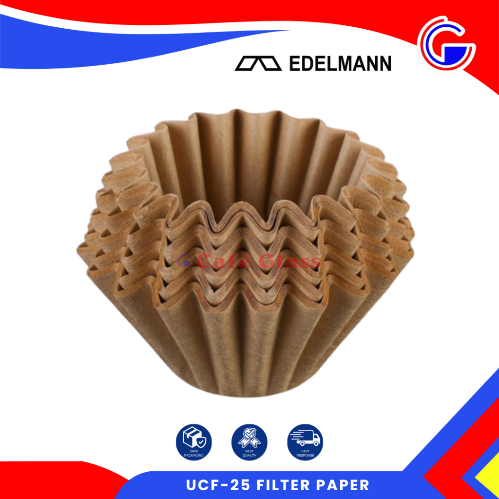 Edelmann Kertas Saring Kopi UCF25 Size 102 - Drip Coffee Filter Paper U-Shape Natural Brown Tanpa Pe
