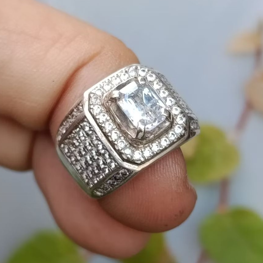 White Safir Ceylon Kristal Cincin Perak Mewah Elegan