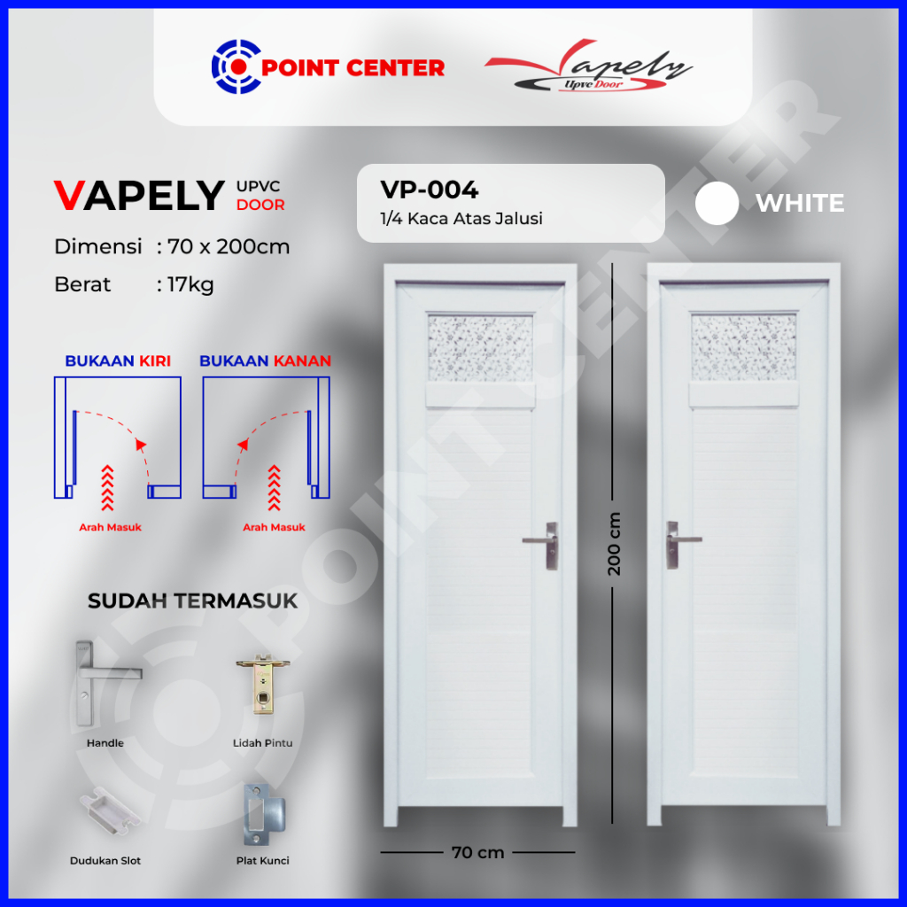 TERLARIS Pintu Kamar Mandi Vapely 1/4 A KACA ATAS JALUSI WHITE  (GARIS) PUTIH