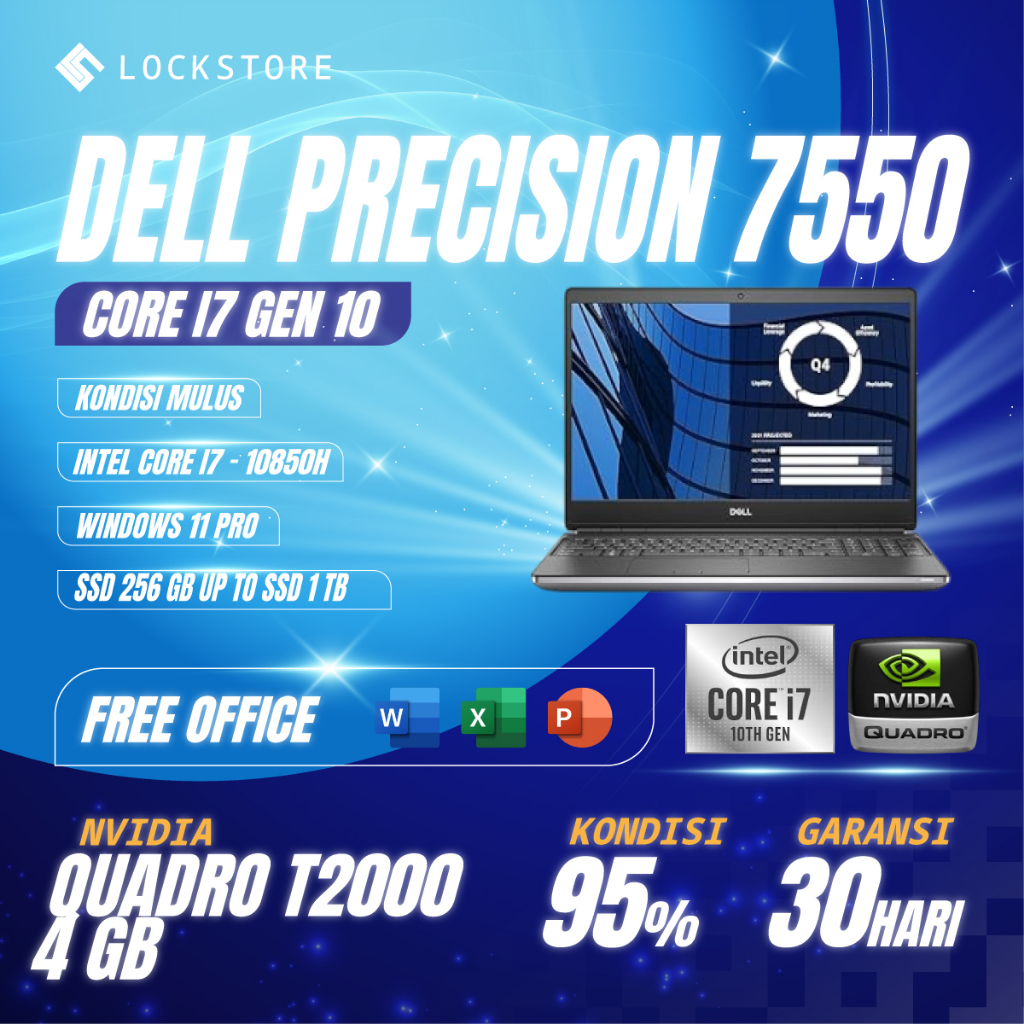DELL precision 7550 core i7 10850H | 64GB | SSD 1TB | QUADRO T2000 4GB | 15inc | FHD