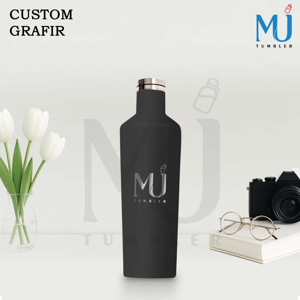 Custom Grafir Tumbler canten Termos Premium Stainless Steel 4 Sisi Datar 500ml botol air minum corkc