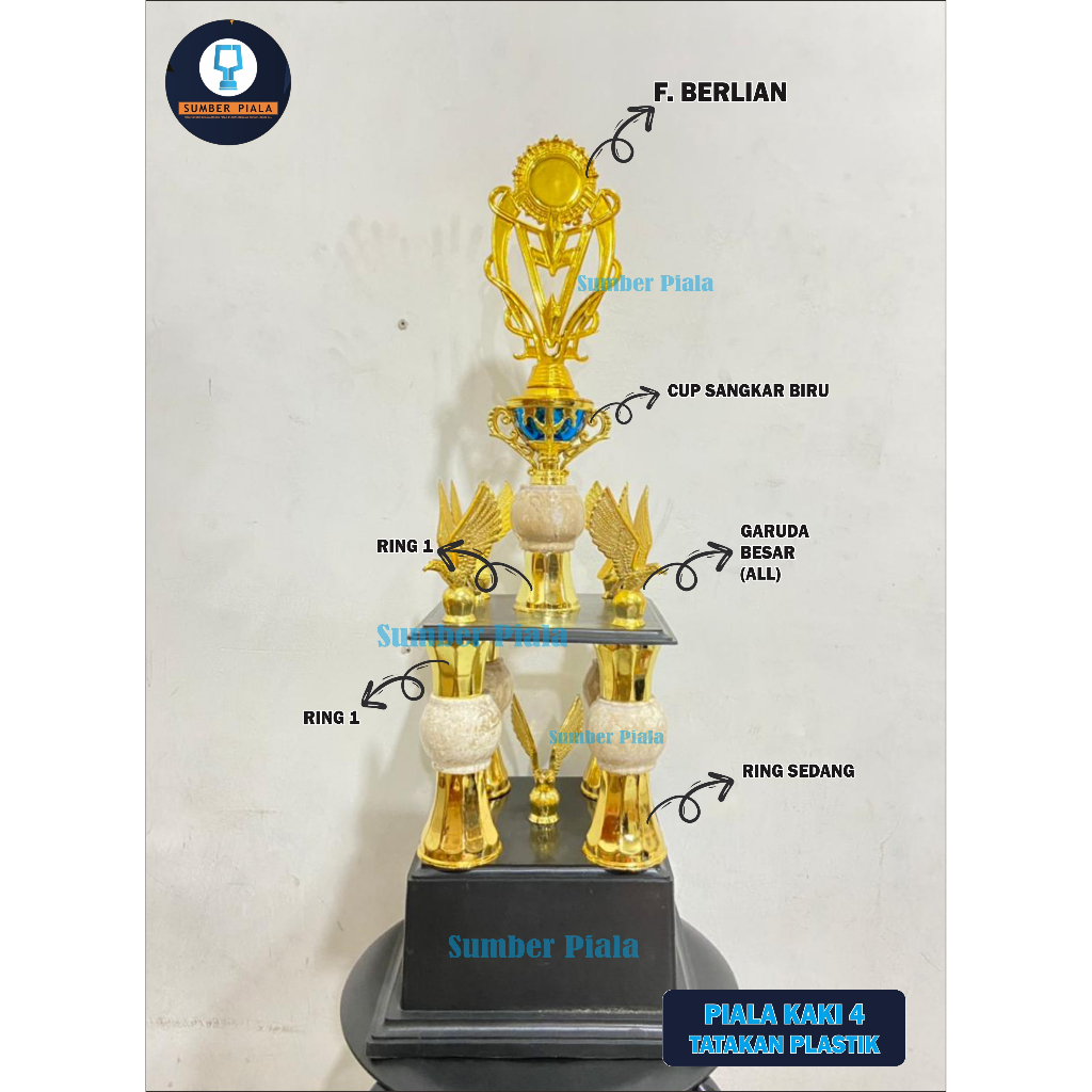 PIALA JUARA KAKI 4 PLASTIK CUP SANGKAR KOMBINASI MARMER BOLA