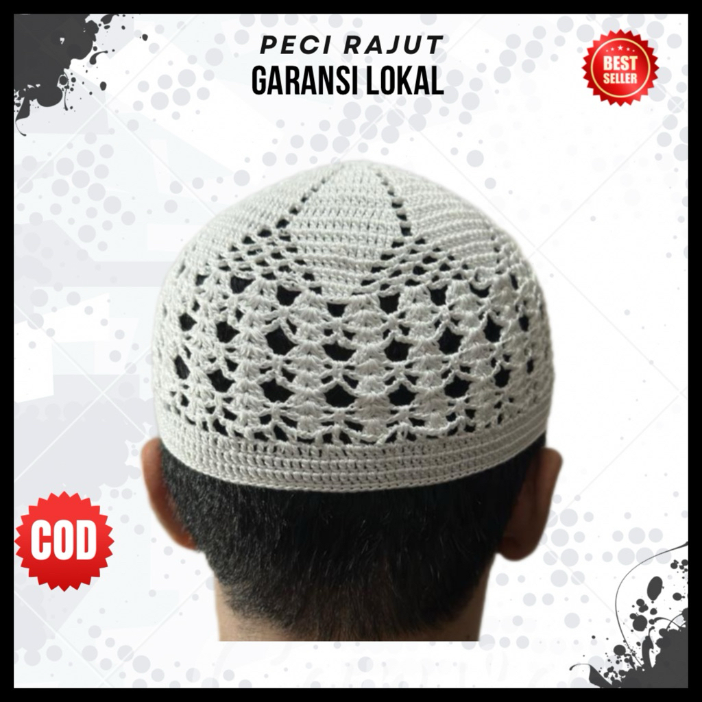 GHAYA - Peci Kopiah Putih Remaja Dewasa Motif - Peci rajut Tahfidz Bangladesh Premium