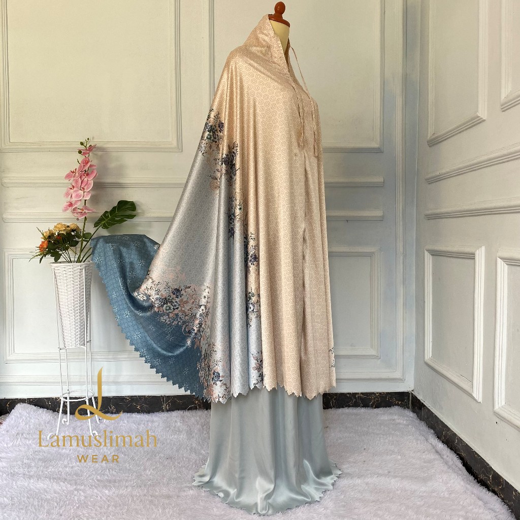 Mukena 2 in1 Resleting Premium Satin Motif Bunga Mukena Travel & Ibadah Nyaman