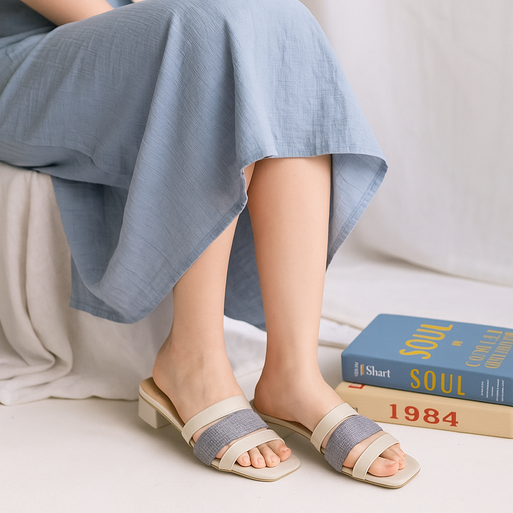 Sandal Selop Heels Wanita Jumbo Kulit Sintetis Size Jumbo No. 40-41-42-43-44-45