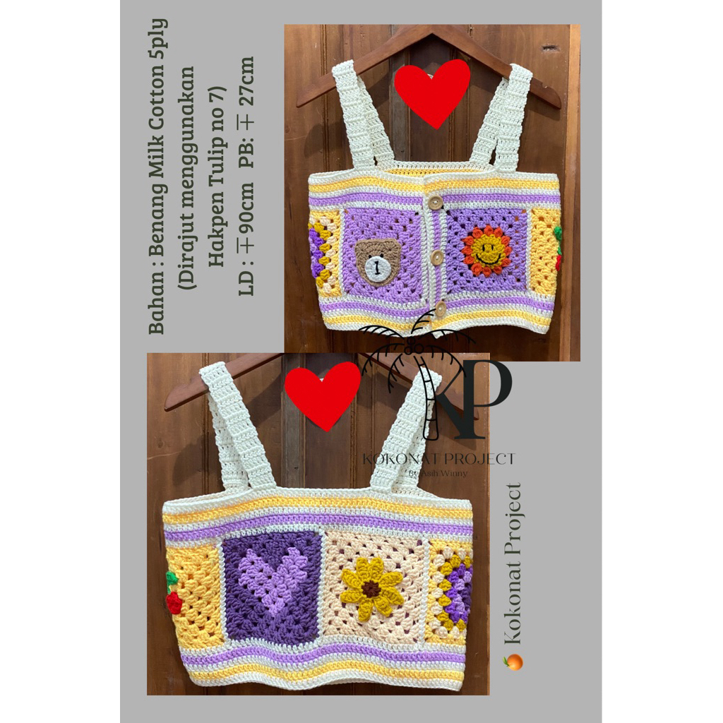 Ready Vest Crochet / Rompi / Tank Top Crop Top Rajut Milk Cotton