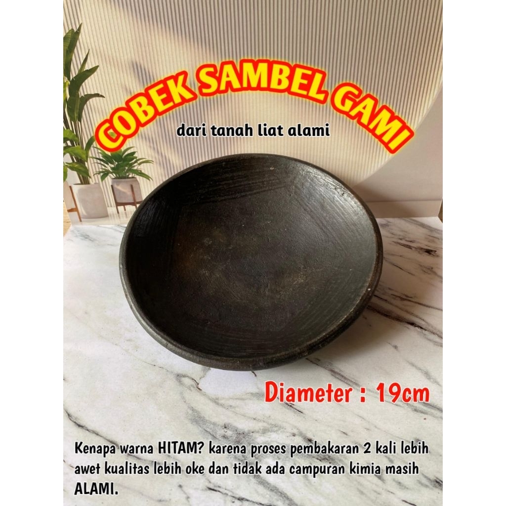 COBEK SAMBEL COEK PIRING TANAH LIAT WARNA HITAM UKURAN 19CM ANTI RACUN MURAH ALAMI
