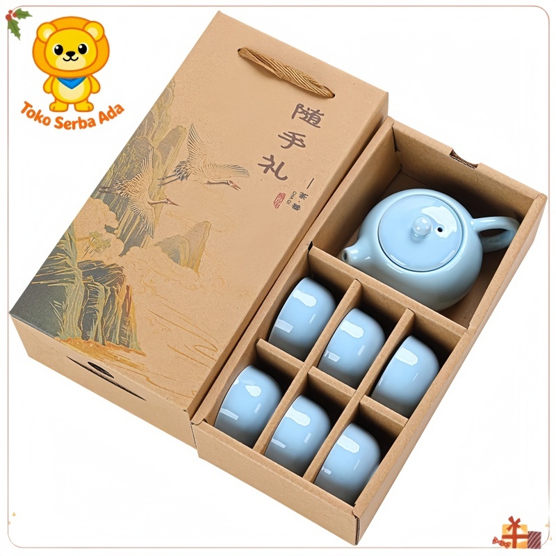 CHINESE TEA POT SET CERAMIC 6CUP / TEKO TEH CHINA 6CANGKIR KERAMIK SET / SOUVENIR GIFT CLASSIC