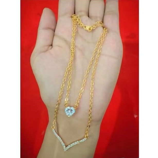 ayrahaccesories kalung 2 layer lapisan emas 24 k