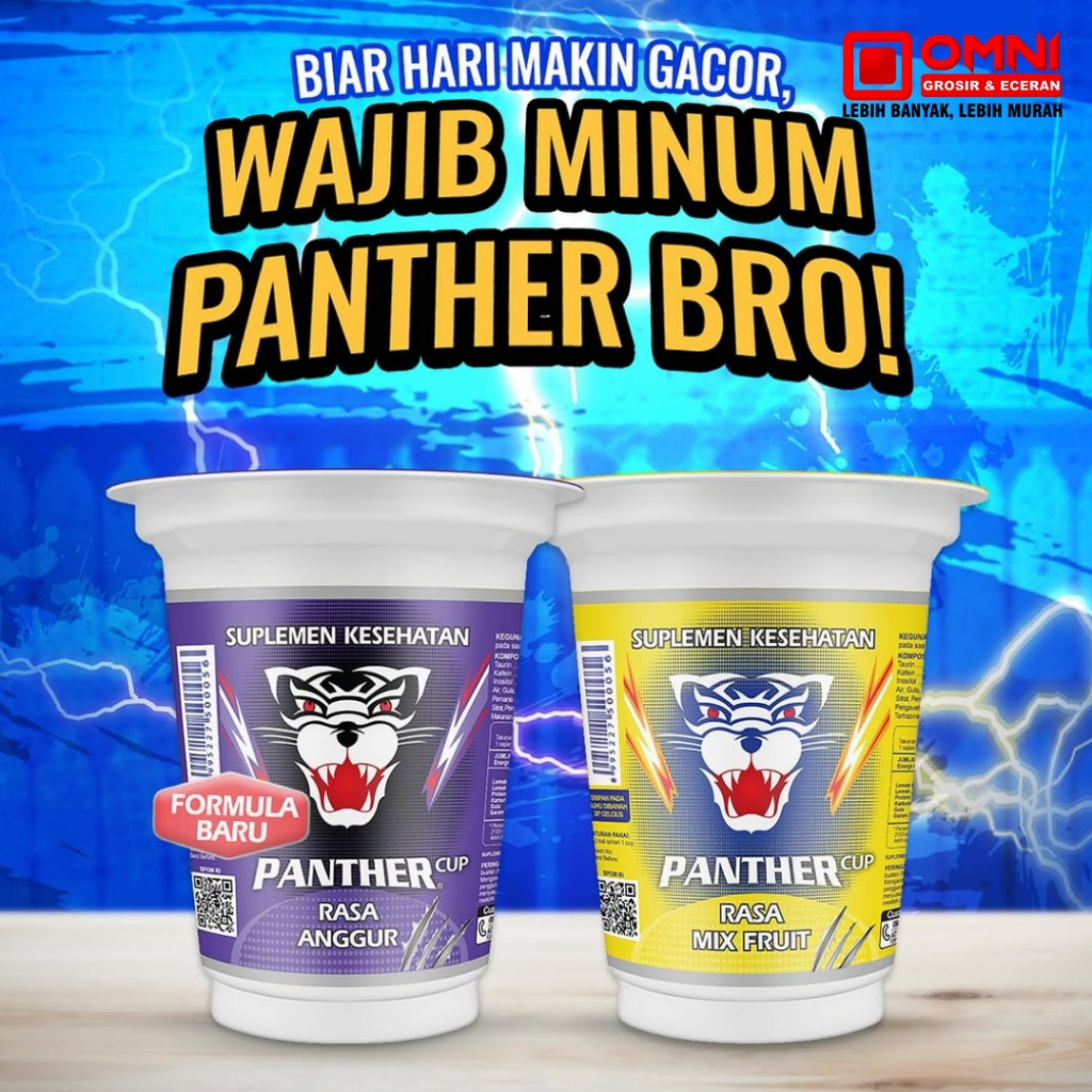 Panther Cup rasa Mix Fruit atau Anggur 1 dus isi 24 Minuman Energi
